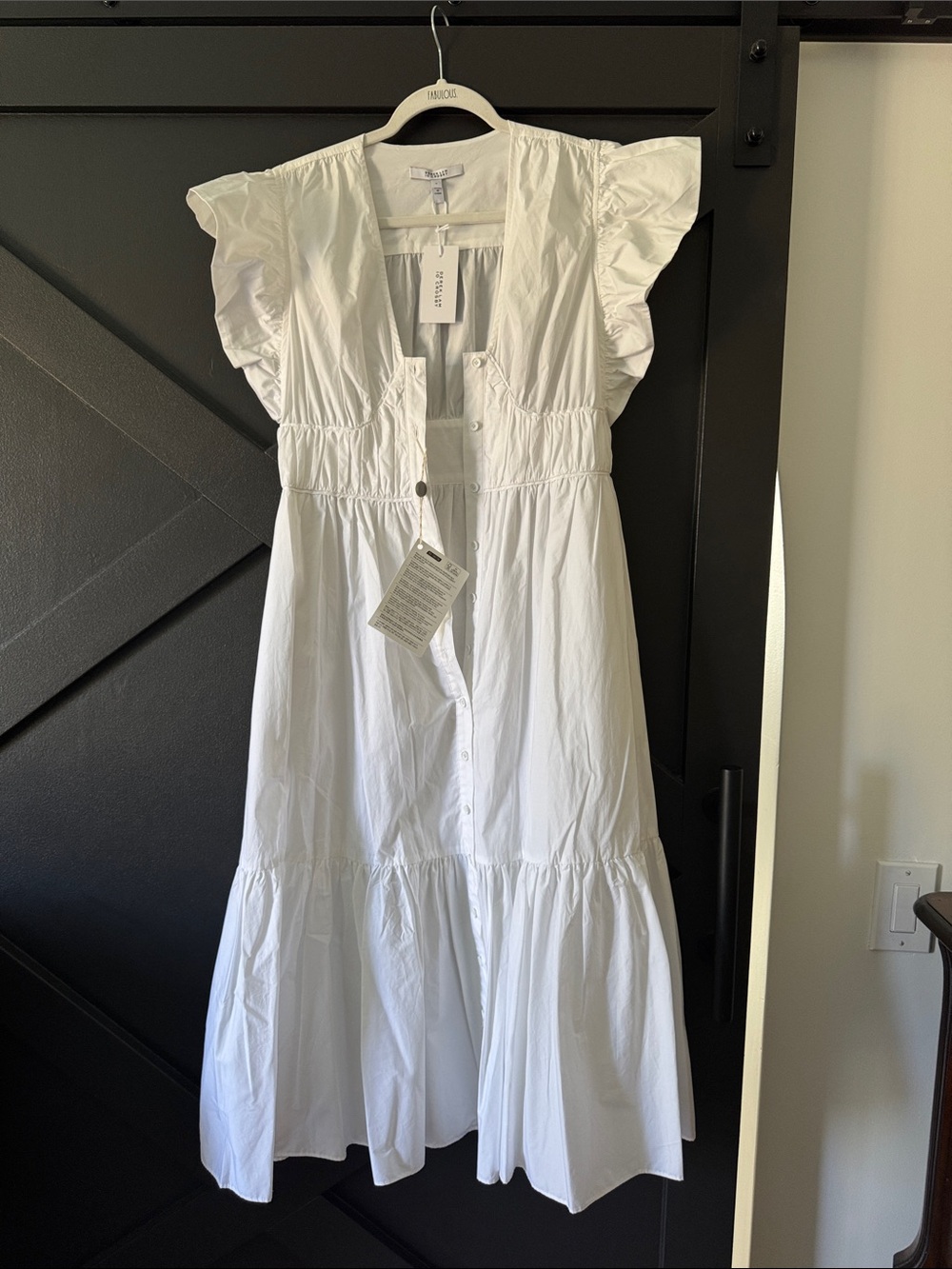 10 Crosby Derek Lam White Button-Front Ruffle Sleeve Midi Dress